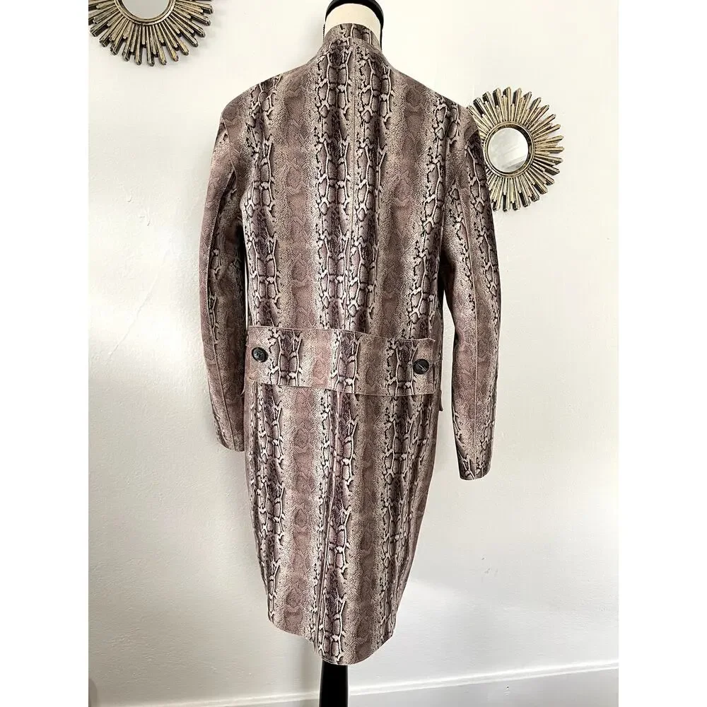 Blank NYC Python Print Faux Suede Longline Duster Coat Neutral Taupe Womens Sm